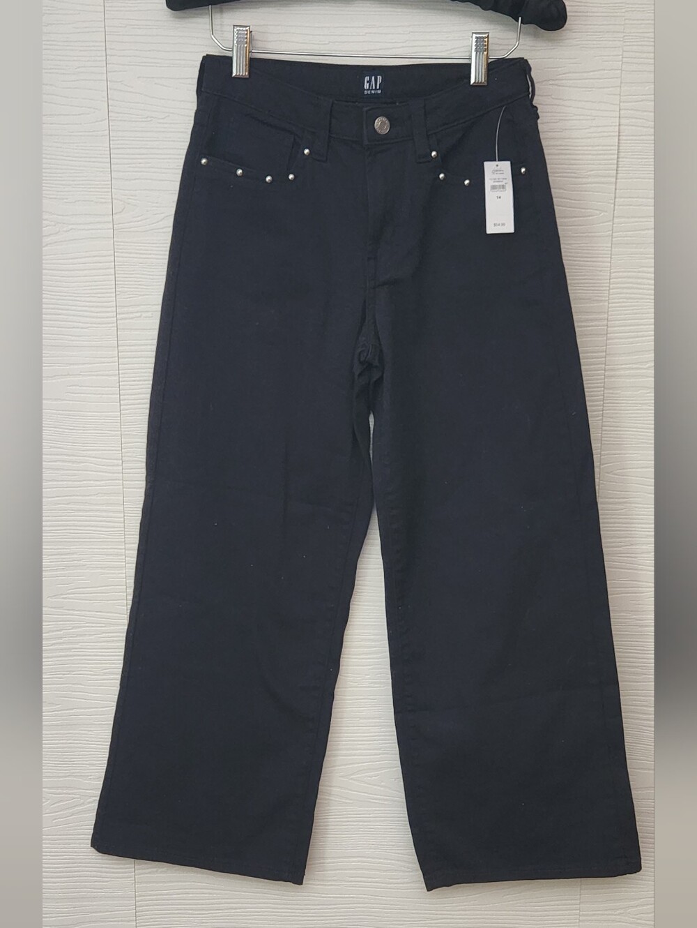 NWT Gap Denim Girl's Studded Wide-Leg Jeans Size 14 Black